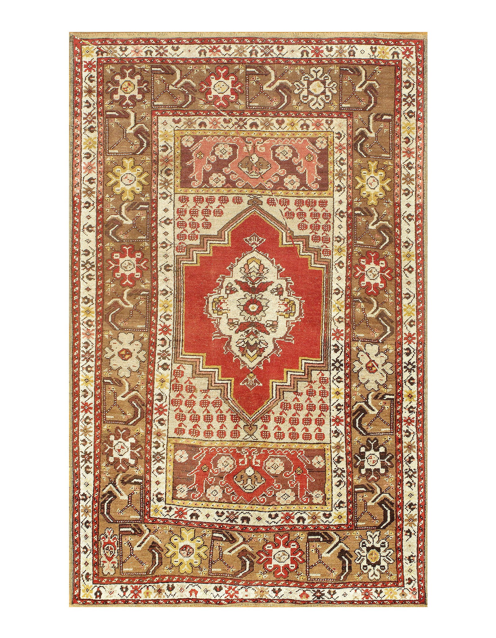 Rust Antique Oushak 3'6" X 5'7": Rust Antique Oushak 3'6" X 5'7" - circa 1940, Oushak, Hand-Knotted, Lamb's Wool, 300 -D08024- 862.This item is part of our fine auction collection which includes many fine home accessories including