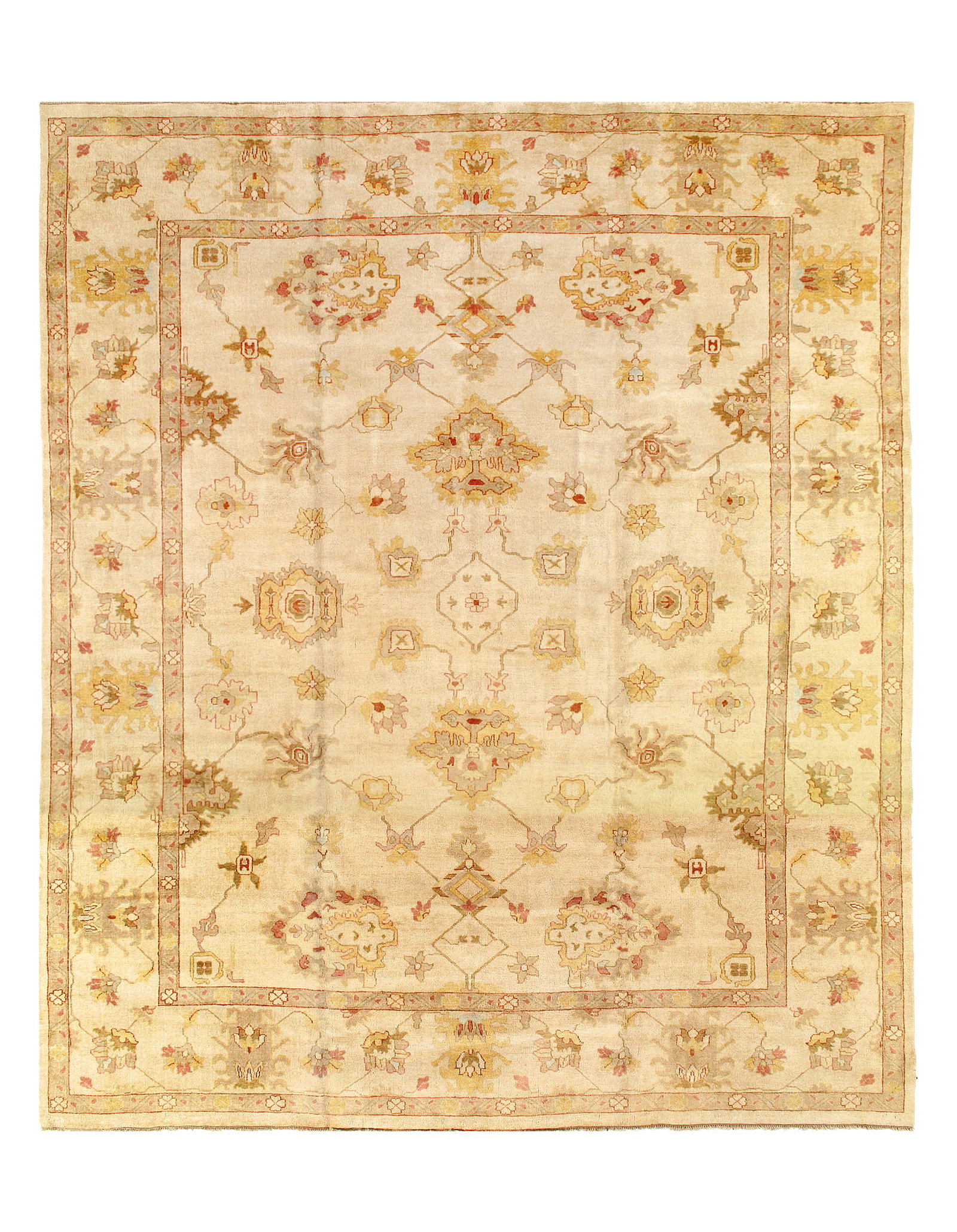 Ivory Fine Hand Knotted Oushak Rug 12' X 14': Ivory Fine Hand Knotted Oushak Rug 12' X 14' - New, Oushak, Hand-Knotted, Lamb's Wool, 300 -33214- 862.This item is part of our fine auction collection which includes many fine home accessories includ