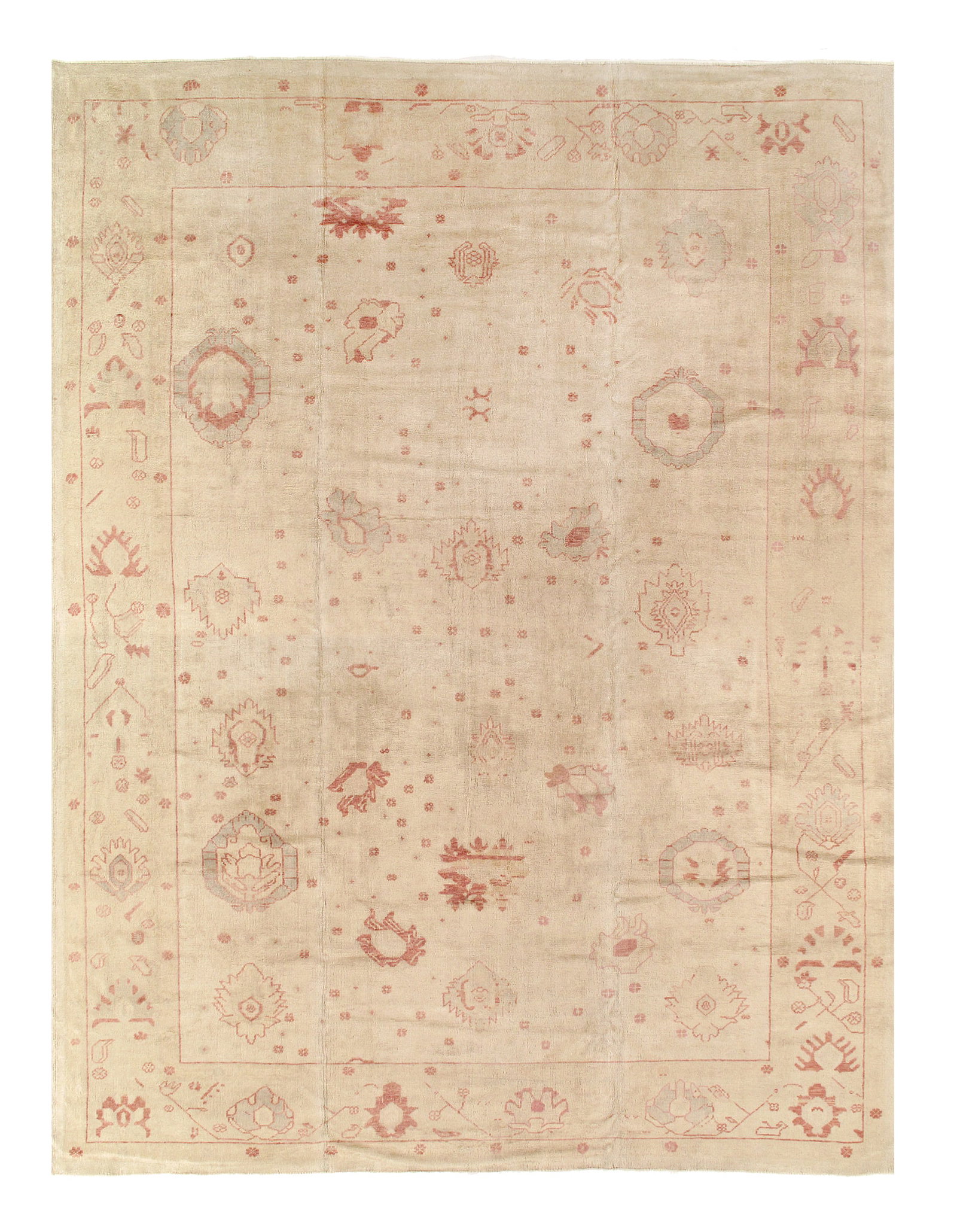 Ivory Fine Turkish Hand Knotted Oushak 12' X 14'8'': Ivory Fine Turkish Hand Knotted Oushak 12' X 14'8'' - New, Oushak, Hand-Knotted, Lamb's Wool, 300 -D05492- 862.This item is part of our fine auction collection which includes many fine home accessorie