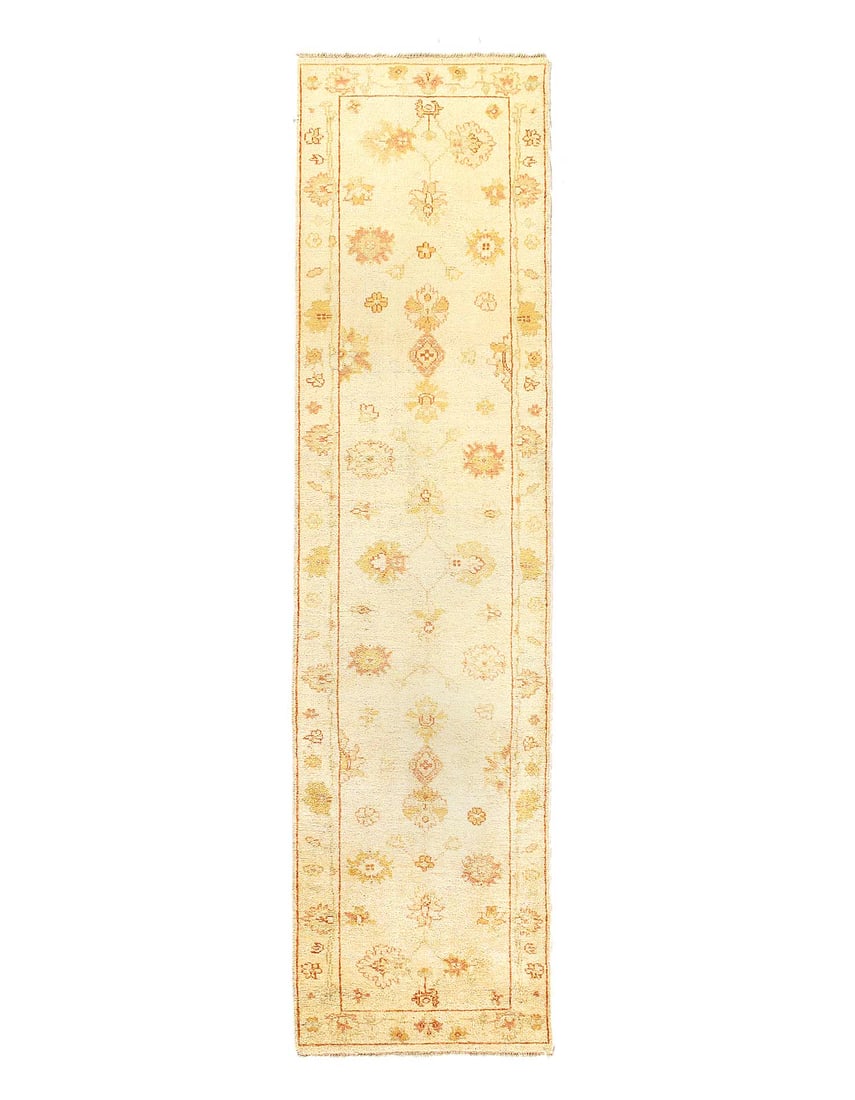 Fine Hand Knotted Oushak Runner 2'7'' X 10'2'': Fine Hand Knotted Oushak Runner 2'7'' X 10'2'' - New, Oushak, Hand-Knotted, Lamb's Wool, 300 -D04878- 862.This item is part of our fine auction collection which includes many fine home accessories inc