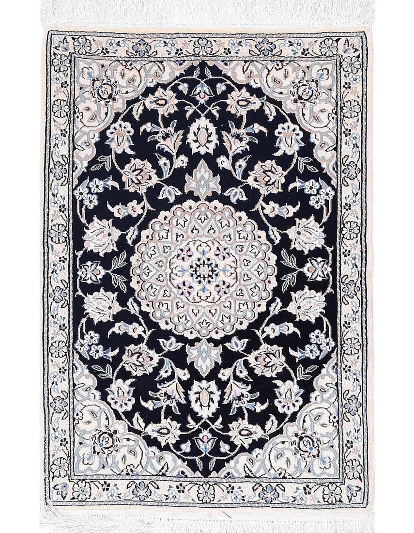 Navy Blue Silk & wool Nain 2'2"X3'1": Navy Blue Silk & wool Nain 2'2"X3'1" - NEW, Nain, Hand-Knotted, Wool & Silk, 300 -D13613- 862.This item is part of our fine auction collection which includes many fine home accessories including antiq