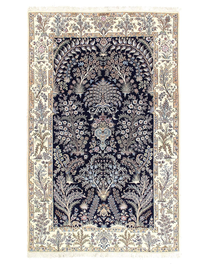 Navy Blue fine Hand knotted Persian silk & wool Nain 6'7'' X 10'5'' (1 of 3)