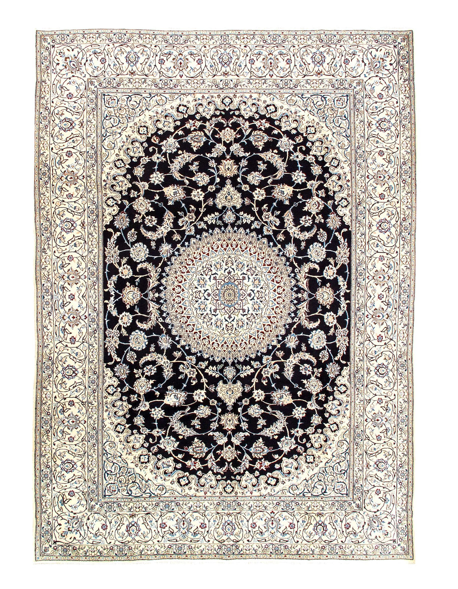Navy Persian Nain silk & wool 8'1'' X 11'6'': Navy Persian Nain silk & wool 8'1'' X 11'6'' - New, Nain, Hand-Knotted, Wool & Silk, 300 -29689- 862.This item is part of our fine auction collection which includes many fine home accessories includin