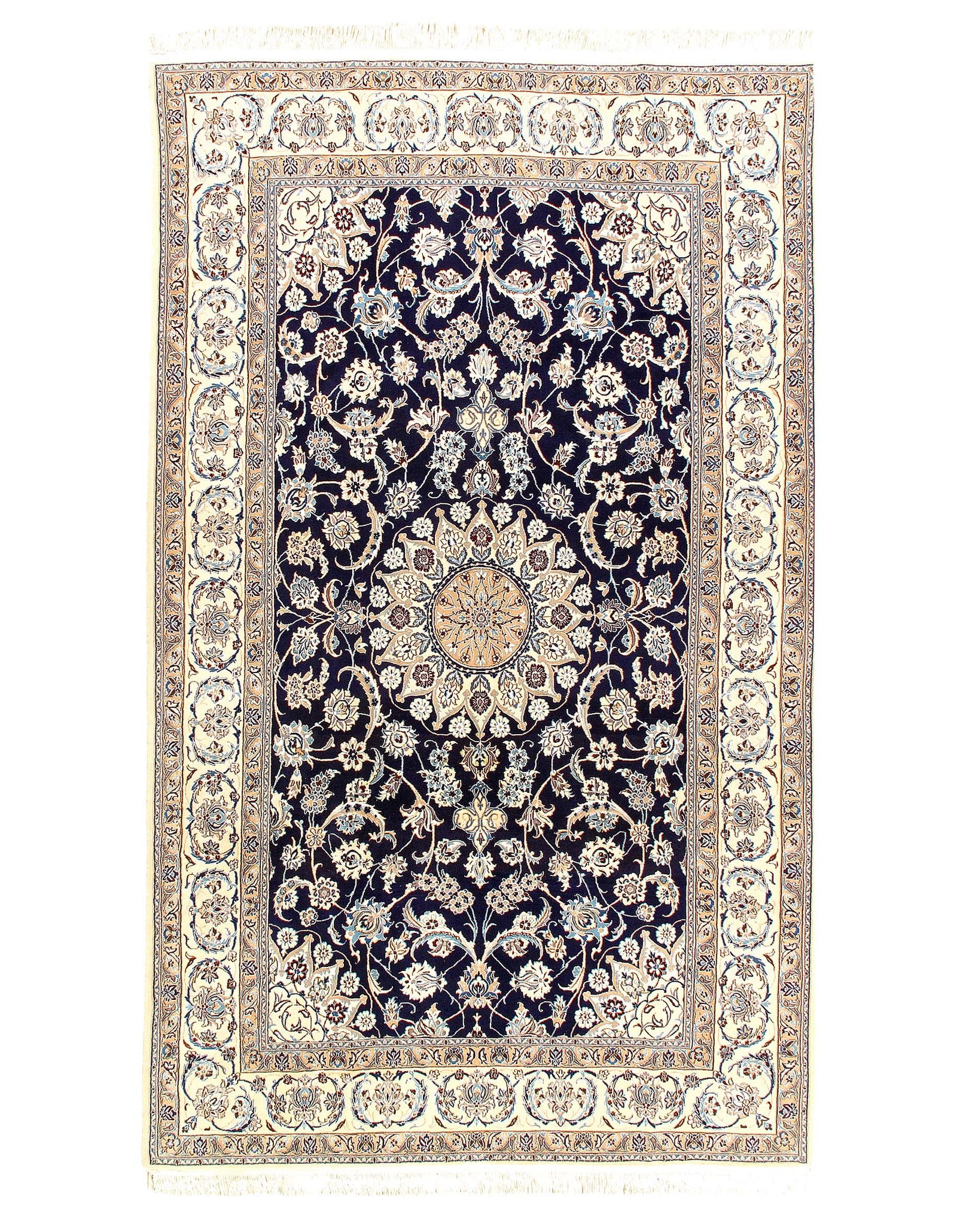 Navy Persian Nain silk & wool 6'6'' X 10'6'': Navy Persian Nain silk & wool 6'6'' X 10'6'' - New, Nain, Hand-Knotted, Wool & Silk, 300 -D03080- 862.This item is part of our fine auction collection which includes many fine home accessories includi