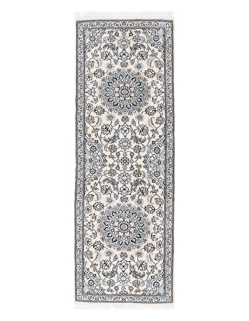 Ivory Fine Hand Knotted Persian Silk & wool Nain 2'X 6'6": Ivory Fine Hand Knotted Persian Silk & wool Nain 2'X 6'6" - NEW, Nain, Hand-Knotted, Wool & Silk, 300 -D13692- 862.This item is part of our fine auction collection which includes many fine home access