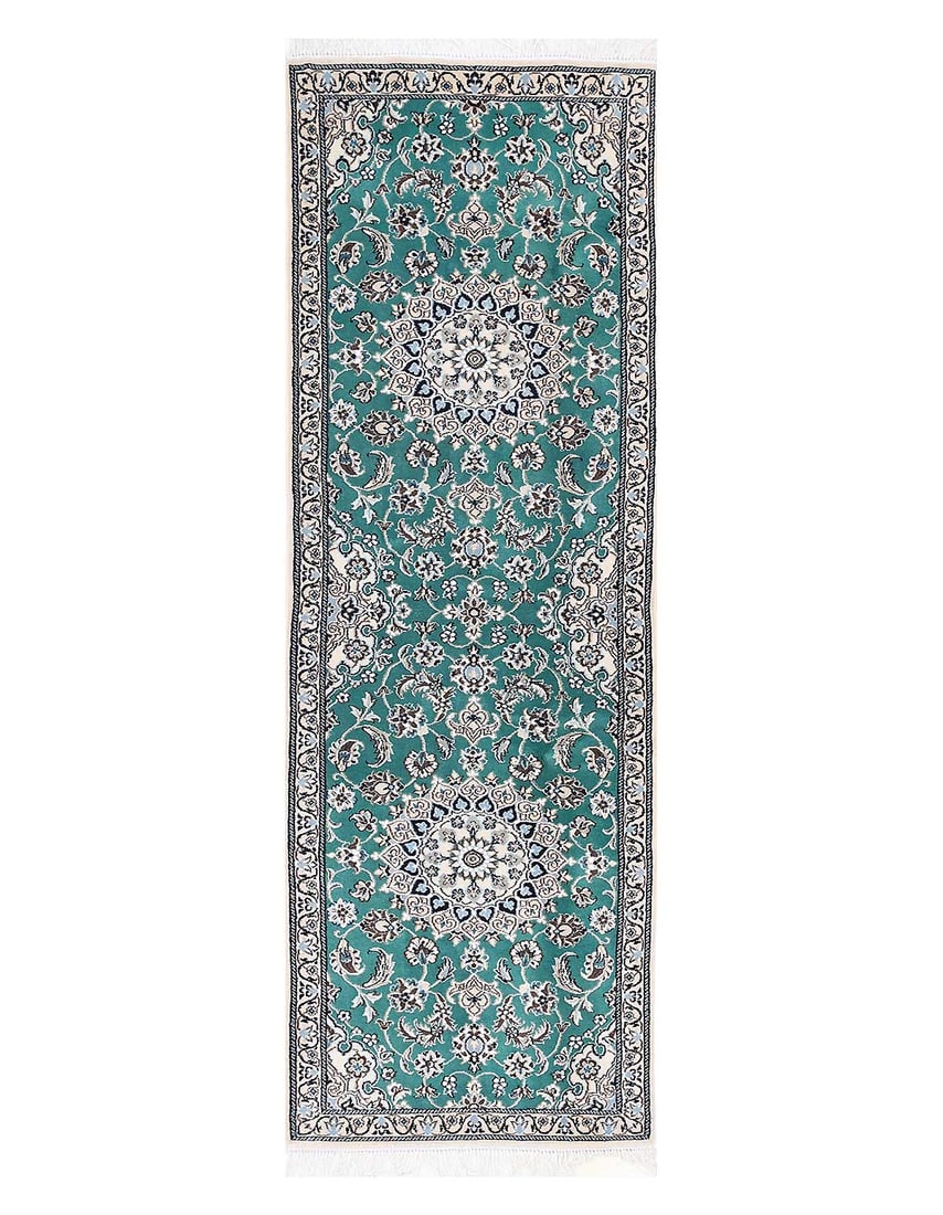Green Fine Hand Knotted Persian Silk & wool Nain 2'x 6'6": Green Fine Hand Knotted Persian Silk & wool Nain 2'x 6'6" - NEW, Nain, Hand-Knotted, Wool & Silk, 300 -D13693- 862.This item is part of our fine auction collection which includes many fine home access