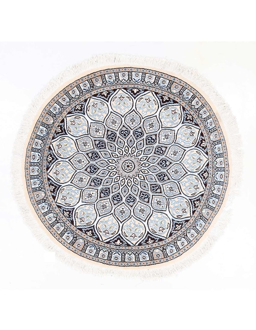 Ivory Color Hand knotted Persian silk & wool Nain round rug 4'5"X 4'5": Ivory Color Hand knotted Persian silk & wool Nain round rug 4'5"X 4'5" - NEW, Nain, Hand-Knotted, Wool & Silk, 300 -D13701- 862.This item is part of our fine auction collection which includes many fin