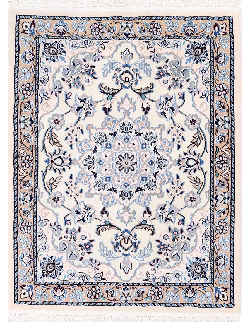 Ivory Fine Hand Knotted Persian Silk & wool Nain 2'3"X 3': Ivory Fine Hand Knotted Persian Silk & wool Nain 2'3"X 3' - NEW, Nain, Hand-Knotted, Wool & Silk, 300 -D13702- 862.This item is part of our fine auction collection which includes many fine home access