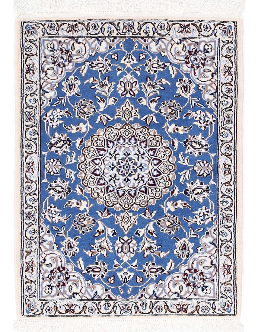 Blue Color Hand knotted Persian silk & wool Nain 2'X 3': Blue Color Hand knotted Persian silk & wool Nain 2'X 3' - new, Nain, Hand-Knotted, Wool & Silk, 300 -D13611- 862.This item is part of our fine auction collection which includes many fine home accessor