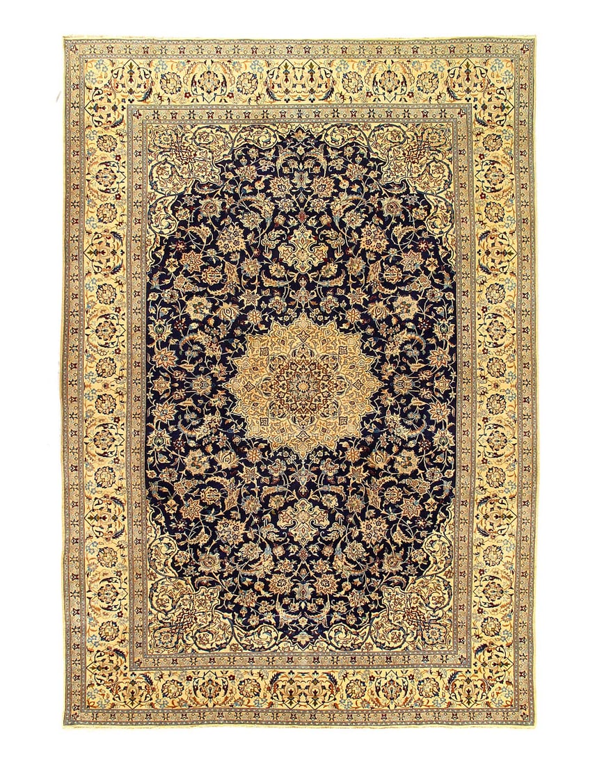 Navy Persian Nain silk & wool 9'3"X 13'6": Navy Persian Nain silk & wool 9'3"X 13'6" - CIRCA 1990, Nain, Hand-Tufted, Wool & Silk, 300 -D15018- 862.This item is part of our fine auction collection which includes many fine home accessories incl