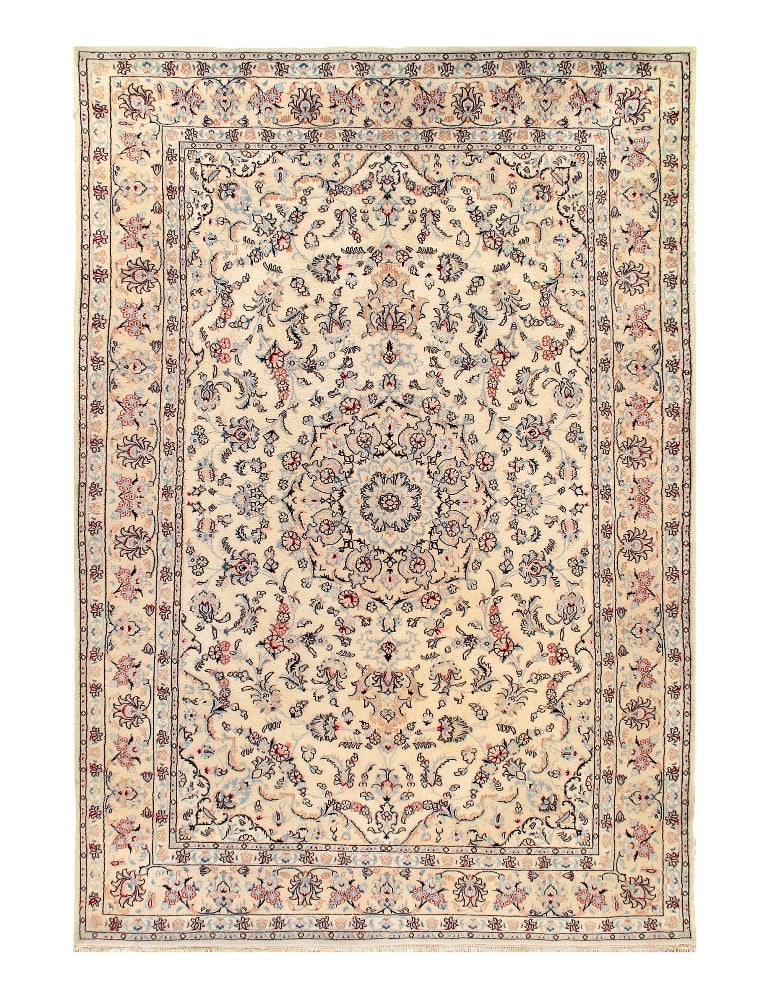 Ivory Persian Nain Silk & Wool 7'9"X 11'6": Ivory Persian Nain Silk & Wool 7'9"X 11'6" - CIRCA 2000, Nain, Hand-Knotted, Wool & Silk, 300 -D11072- 862.This item is part of our fine auction collection which includes many fine home accessories in