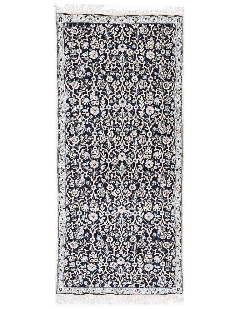 Navy Blue Fine Hand knotted Silk & wool Nain Runner 2'7"X 6'2": Navy Blue Fine Hand knotted Silk & wool Nain Runner 2'7"X 6'2" - NEW, Nain, Hand-Knotted, Wool & Silk, 300 -D13726- 862.This item is part of our fine auction collection which includes many fine home a
