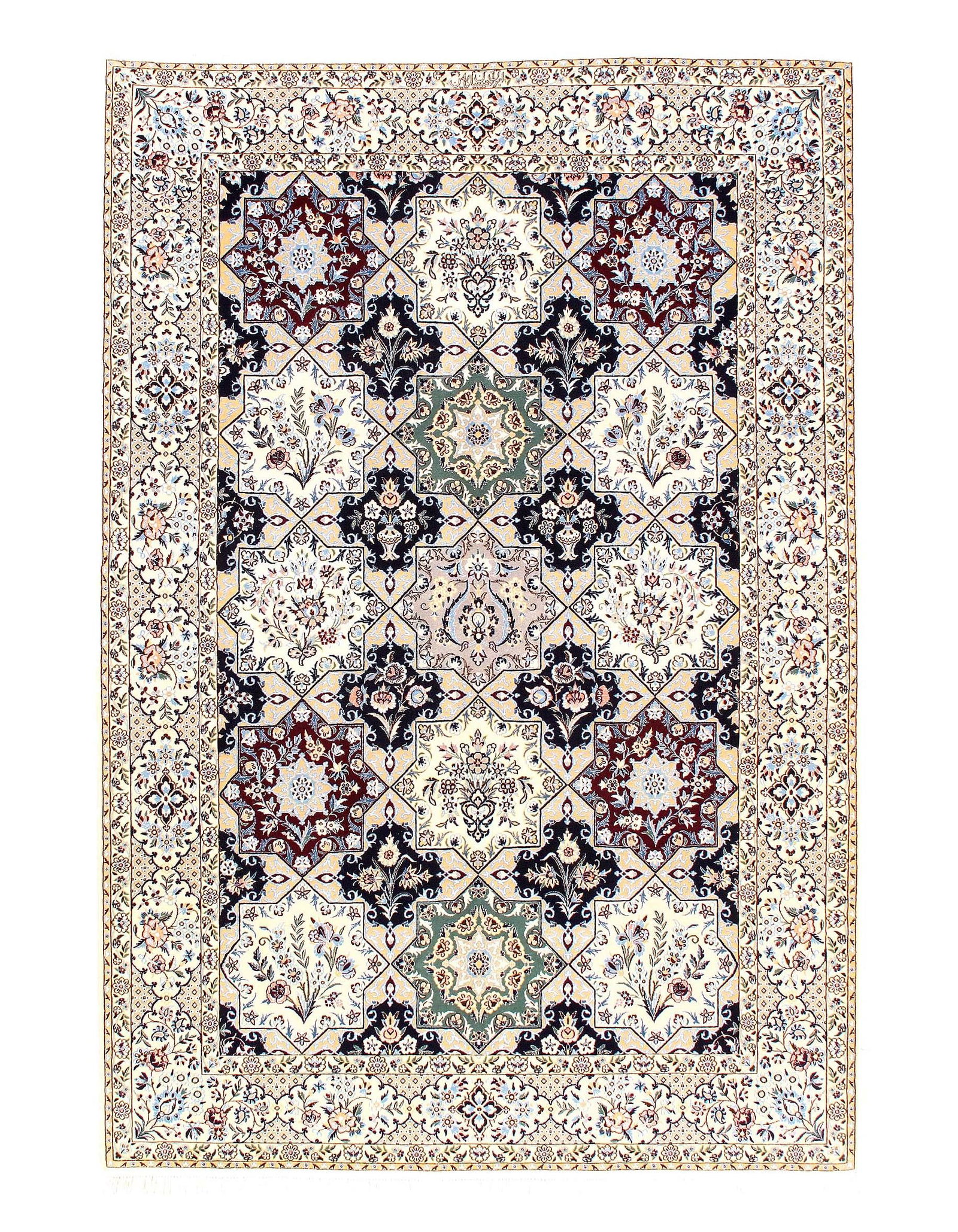 Multi Color Fine Hand Knotted Persian silk & wool Nain 5' X 7'5'': Multi Color Fine Hand Knotted Persian silk & wool Nain 5' X 7'5'' - New, Nain, Hand-Knotted, Wool & Silk, 300 -D11658- 862.This item is part of our fine auction collection which includes many fine hom