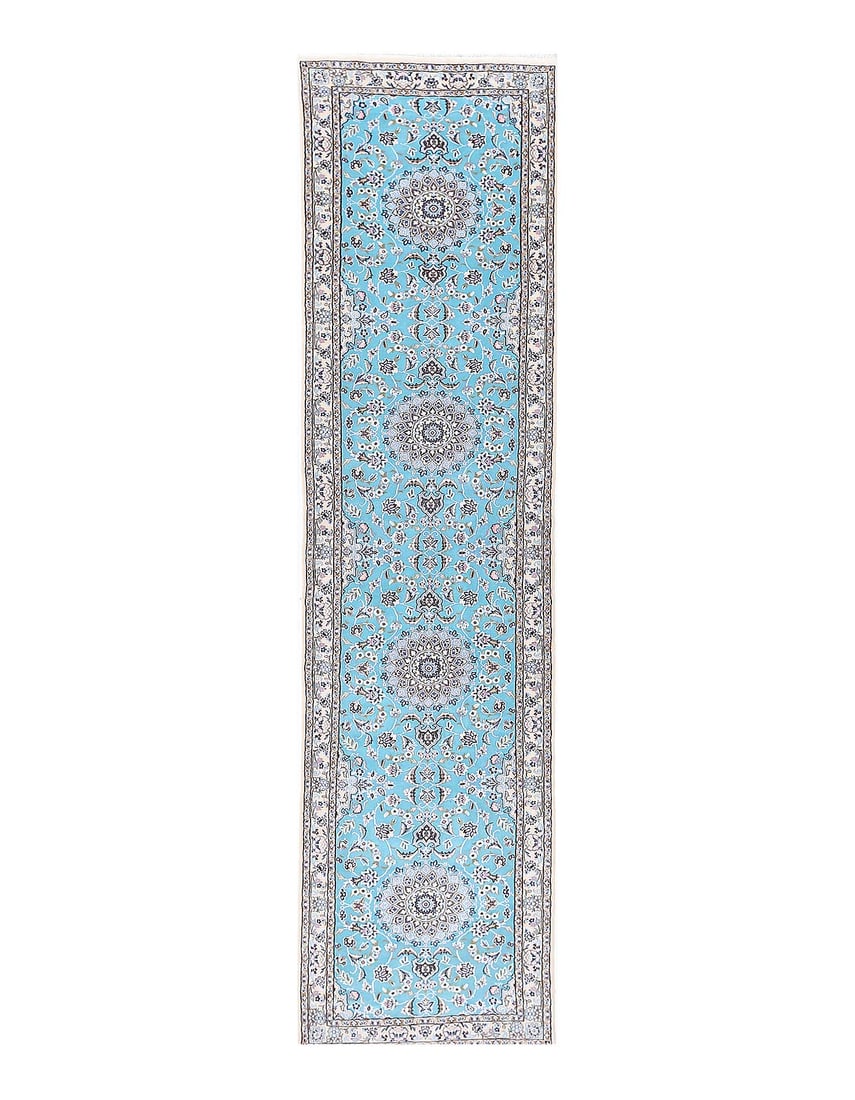 Fine Hand knotted Persian silk & wool Nain runner 2'11"X 12'9": Fine Hand knotted Persian silk & wool Nain runner 2'11"X 12'9" - NEW, Nain, Hand-Knotted, Wool & Silk, 300 -D13727- 862.This item is part of our fine auction collection which includes many fine home a