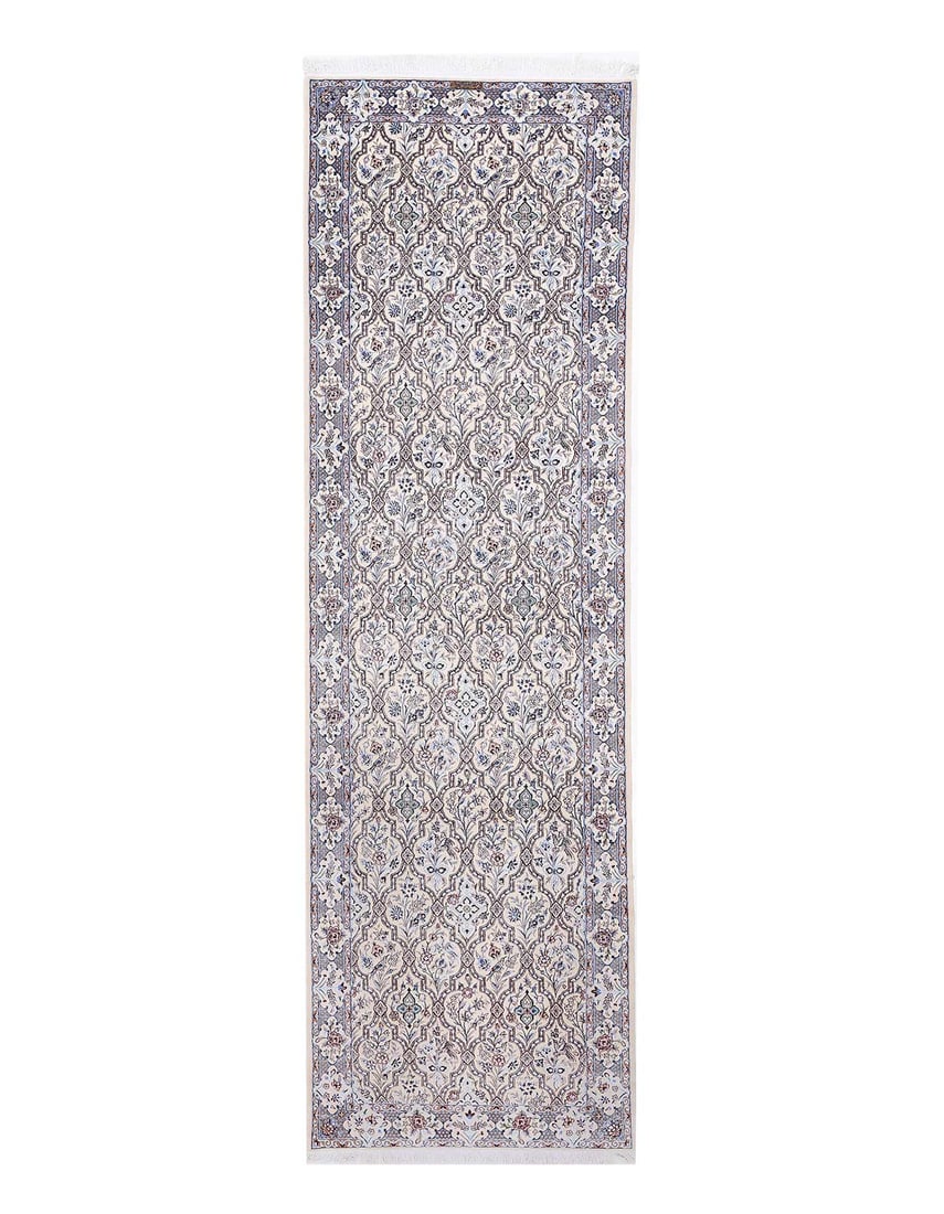 Fine Hand knotted Persian silk & wool 6 Line Nain runner 3'4" X 12'3" (1 of 3)