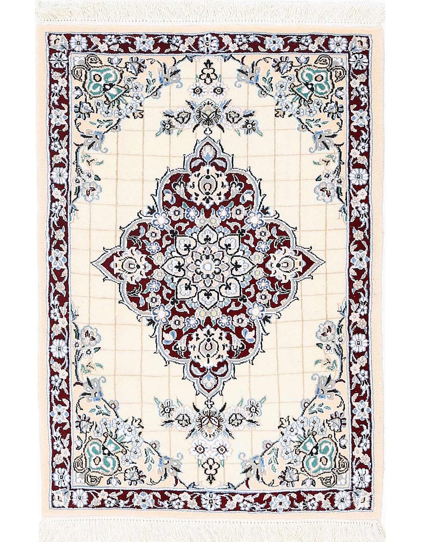 Ivory Fine Hand Knotted Persian Silk & wool Nain 2'5"X 3'3": Ivory Fine Hand Knotted Persian Silk & wool Nain 2'5"X 3'3" - NEW, Nain, Hand-Knotted, Wool & Silk, 300 -D13719- 862.This item is part of our fine auction collection which includes many fine home acce