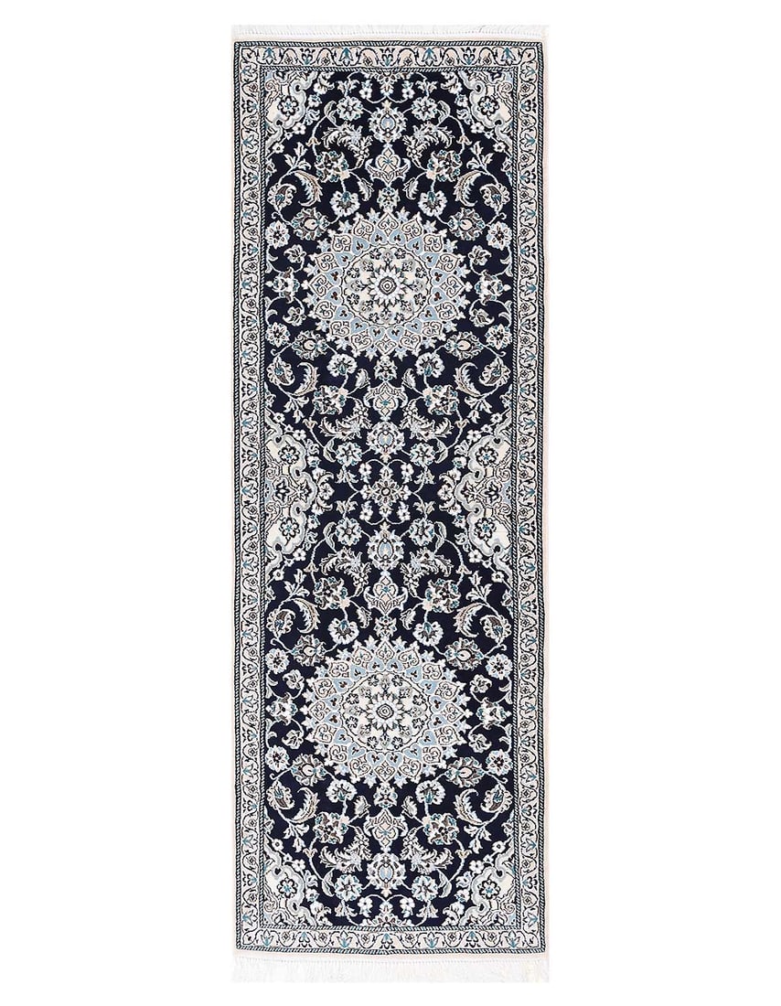 Navy Blue Fine Hand Knotted Persian Silk & wool Nain 2'X 6'5": Navy Blue Fine Hand Knotted Persian Silk & wool Nain 2'X 6'5" - NEW, Nain, Hand-Knotted, Wool & Silk, 300 -D13695- 862.This item is part of our fine auction collection which includes many fine home ac
