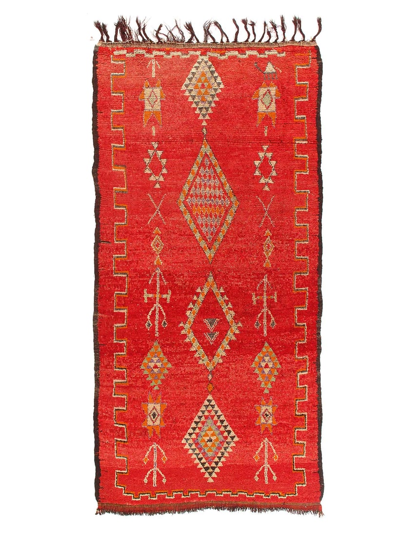Fine Hand Knotted Antique Moroccan 4'11'' X 10': Fine Hand Knotted Antique Moroccan 4'11'' X 10' - Circa Date: Mid 20th Century, Moroccan, Hand-Knotted, Lamb's Wool, 300 -D11460- 862.This item is part of our fine auction collection which includes ma