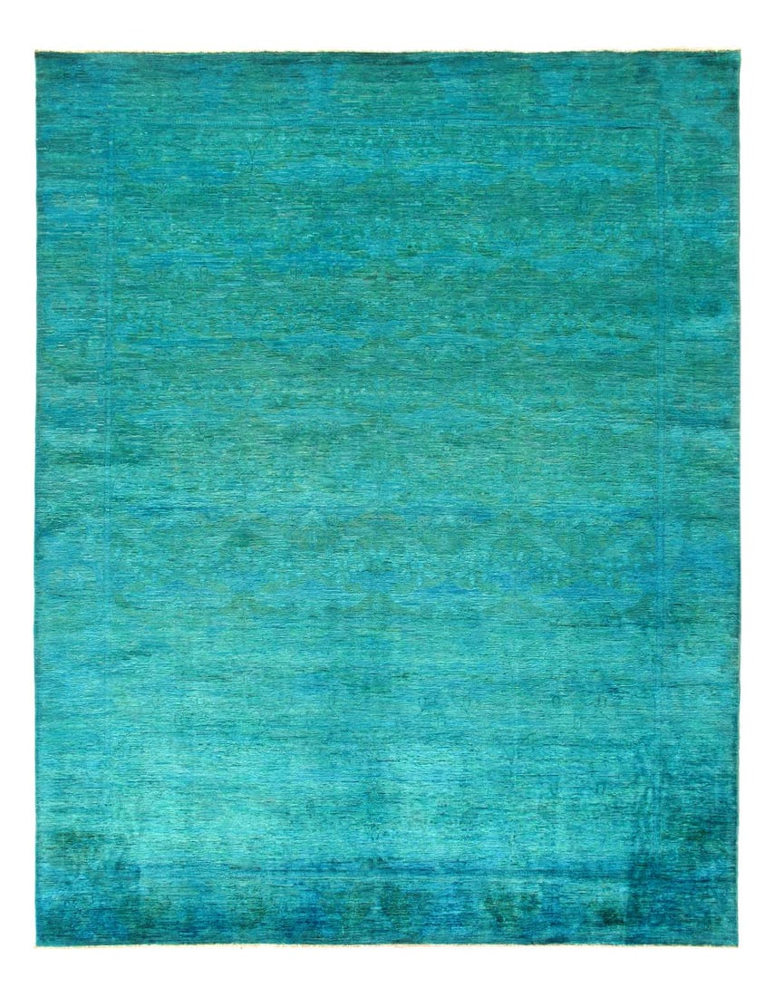 Overdyed Green Hand Knotted Area Rug 8'1'' X 10'5'': Overdyed Green Hand Knotted Area Rug 8'1'' X 10'5'' - New, Modern, Hand-Knotted, Lamb's Wool, 300 -D14205- 862.This item is part of our fine auction collection which includes many fine home accessorie