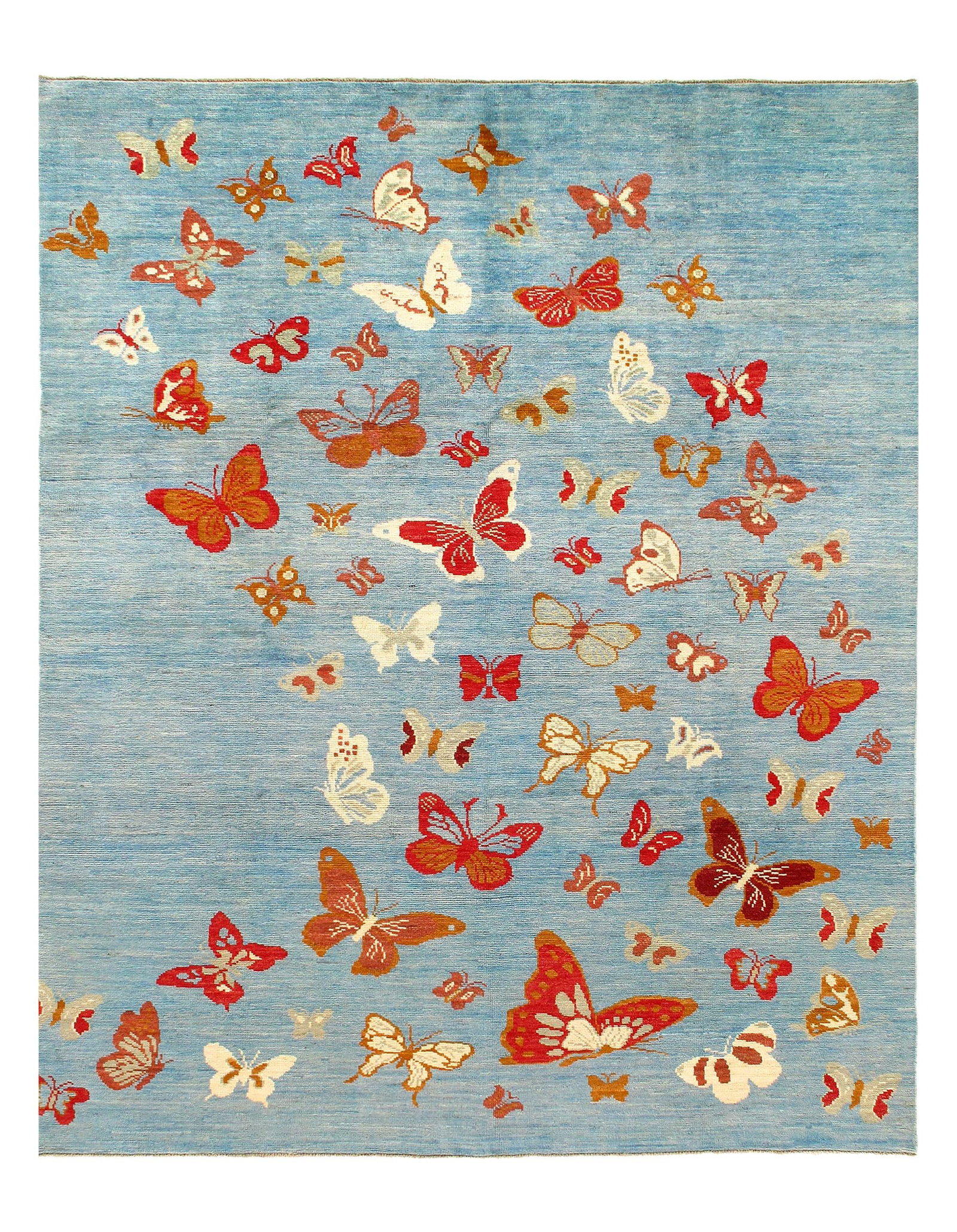 Modern Butterfly Kaleidoscope Rug- 7'5" X 9'5": Modern Butterfly Kaleidoscope Rug- 7'5" X 9'5" - New, Modern, Hand-Knotted, Lamb's Wool, 300 -D10772- 862.This item is part of our fine auction collection which includes many fine home accessories inc