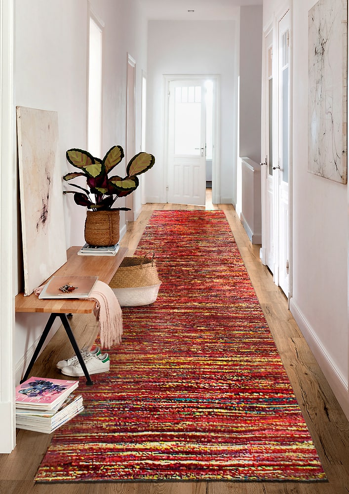 Multi Sari-Silk Modern Flat Weave Runner 2'4'' X 10' - 4