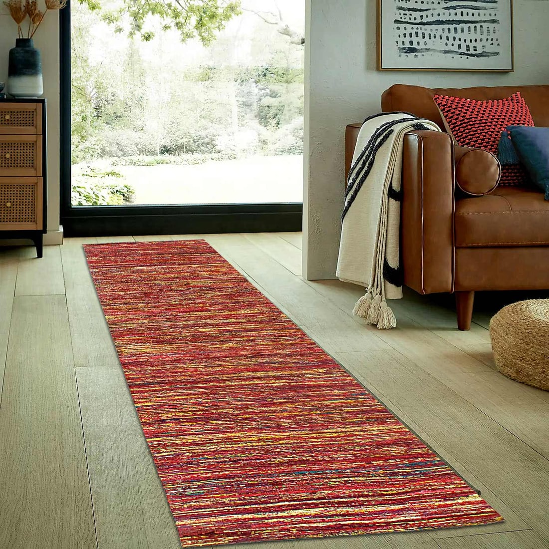 Multi Sari-Silk Modern Flat Weave Runner 2'4'' X 10' - 5
