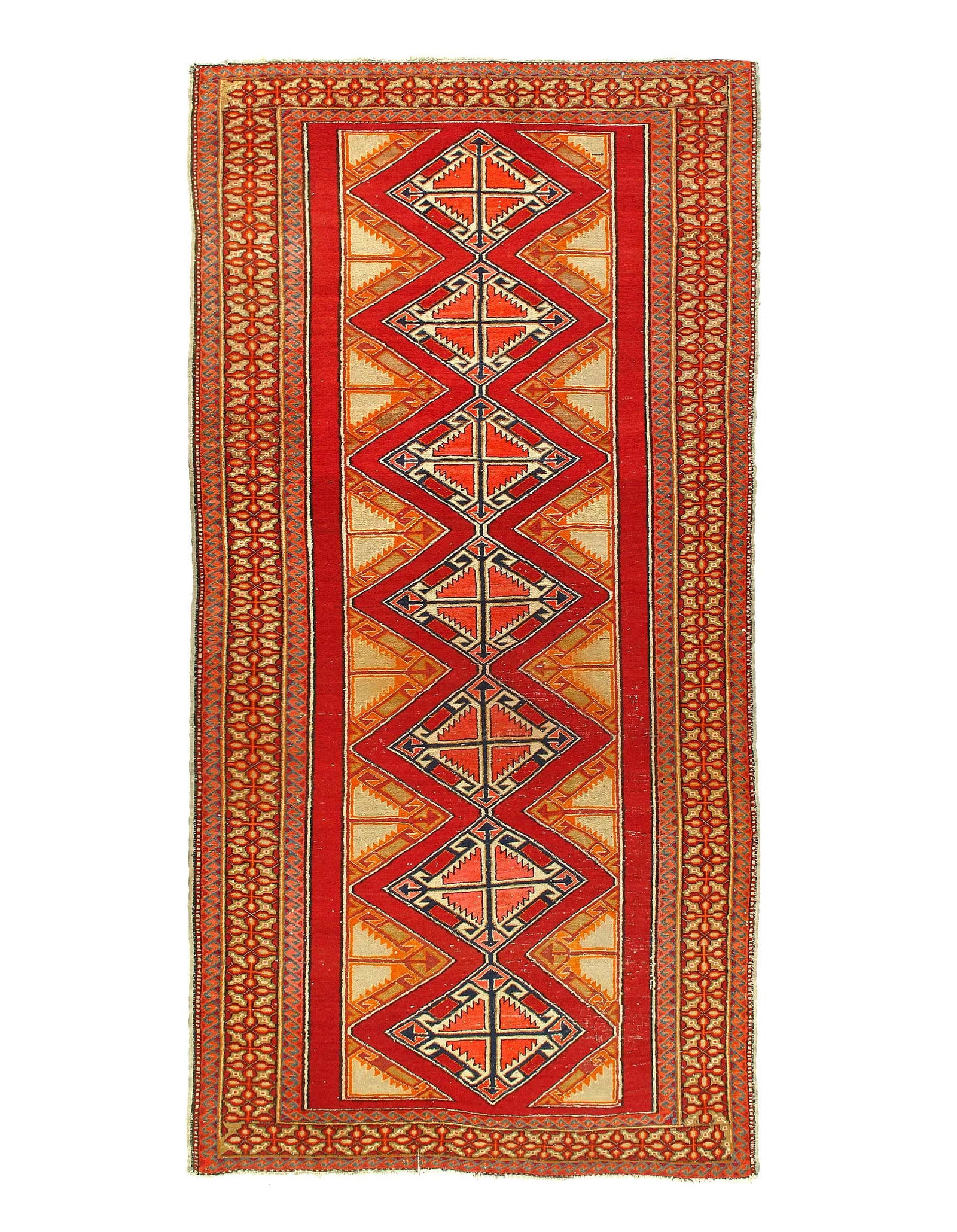 Antique Geometric Kazak Caucasian 4'9'' X 9'9'': Antique Geometric Kazak Caucasian 4'9'' X 9'9'' - 1920, Kazak, Hand-Knotted, Lamb's Wool, 300 -D11927- 862.This item is part of our fine auction collection which includes many fine home accessories in