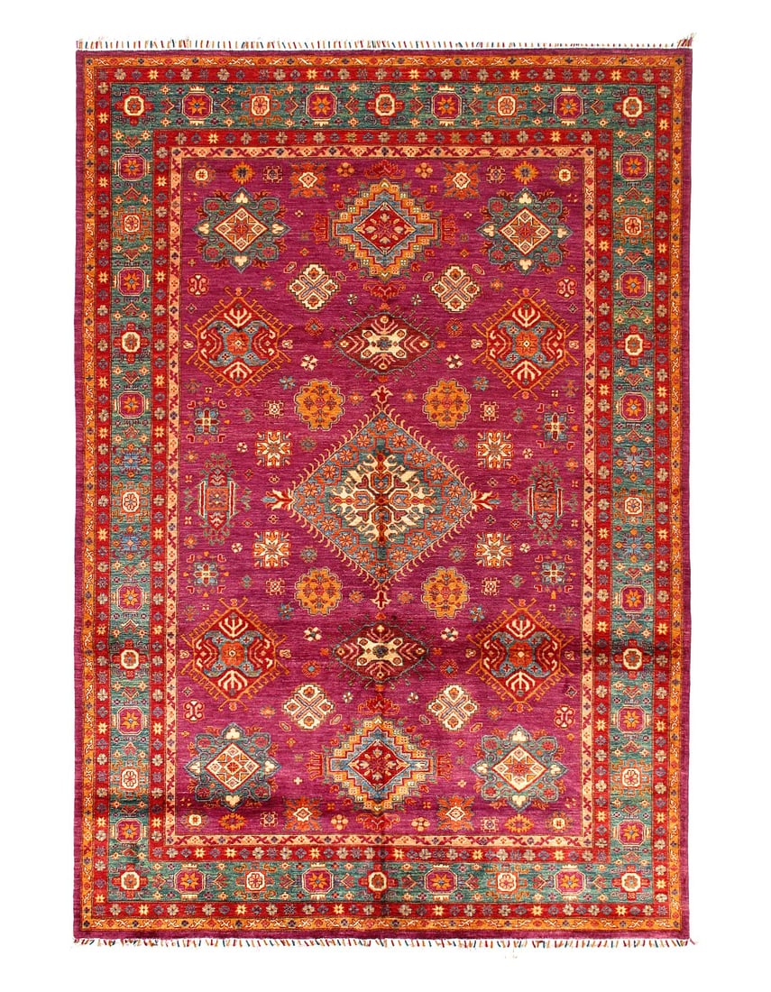 Purple Fine Hand Knotted Kazak rug 6'8"x 9'9": Purple Fine Hand Knotted Kazak rug 6'8"x 9'9" - NEW, Kazak, Hand-Knotted, Lamb's Wool, 300 -D15059- 862.This item is part of our fine auction collection which includes many fine home accessories inclu