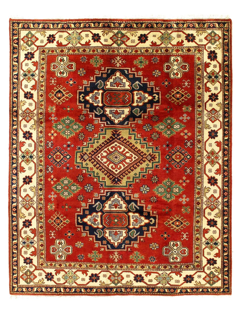 Fine Hand Knotted Kazak design 8' X 9'11'': Fine Hand Knotted Kazak design 8' X 9'11'' - New, Kazak, Hand-Knotted, Lamb's Wool, 300 -D11103- 862.This item is part of our fine auction collection which includes many fine home accessories includin