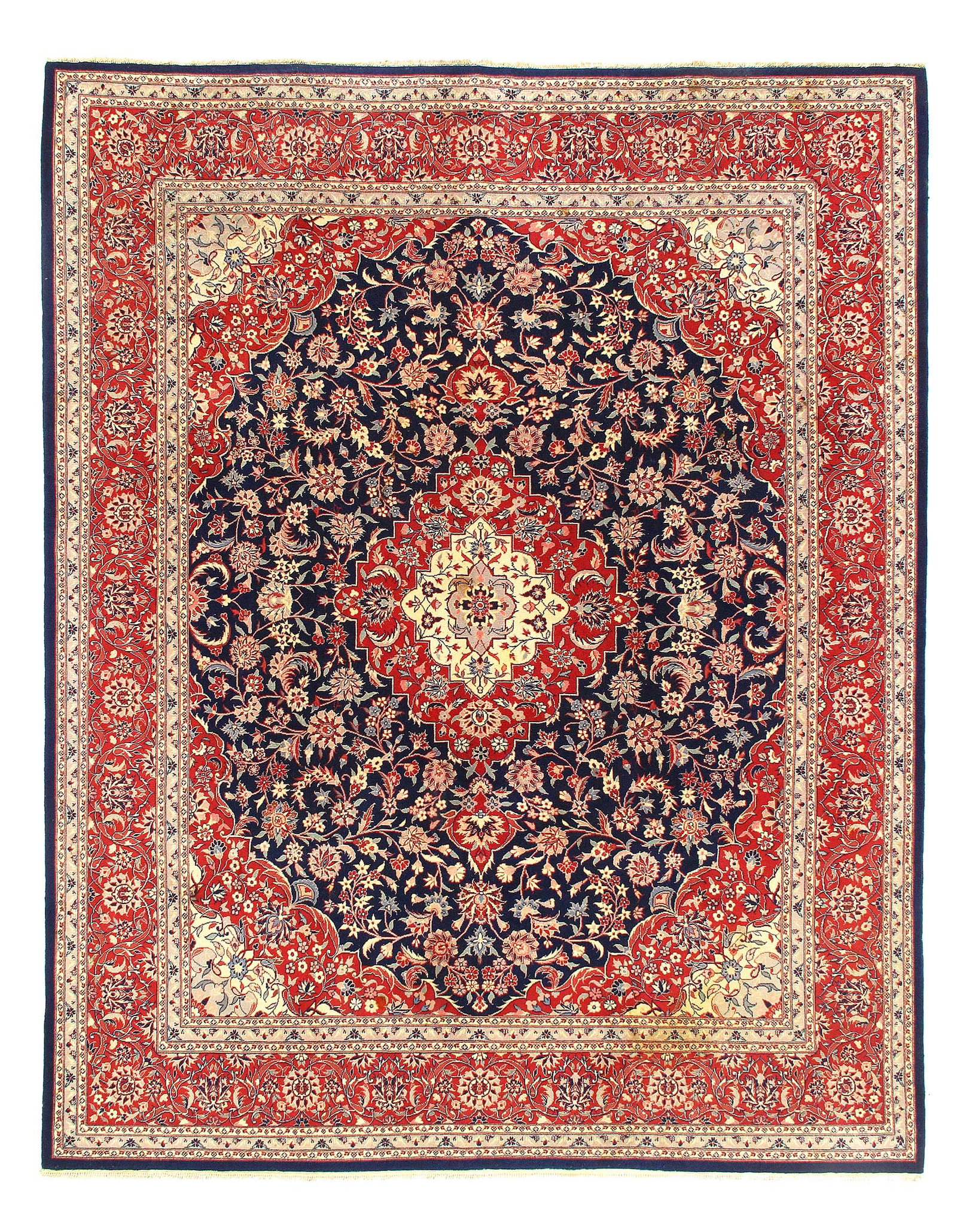 Navy Blue Fine Hand Knotted Kashan 7'8'' X 9'11'': Navy Blue Fine Hand Knotted Kashan 7'8'' X 9'11'' - New, Kashan, Hand-Knotted, Lamb's Wool, 300 -D03246- 862.This item is part of our fine auction collection which includes many fine home accessories 