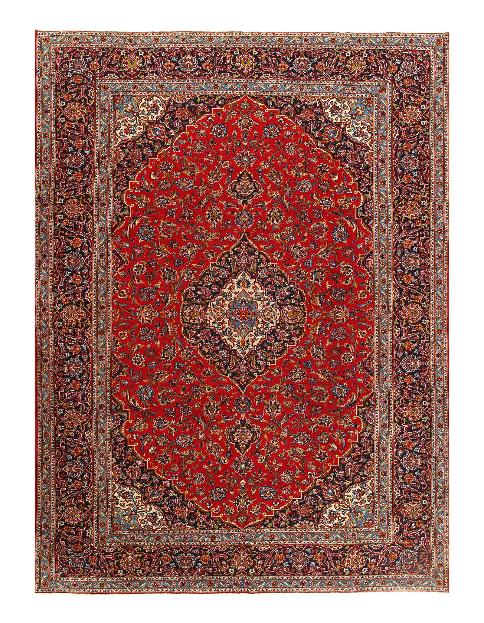 Red Semi Antique Persian Hand Knotted Fine Kashan 10' X 13': Red Semi Antique Persian Hand Knotted Fine Kashan 10' X 13' - Circa 1970, Kashan, Hand-Knotted, Lamb's Wool, 300 -D09188- 862.This item is part of our fine auction collection which includes many fine 