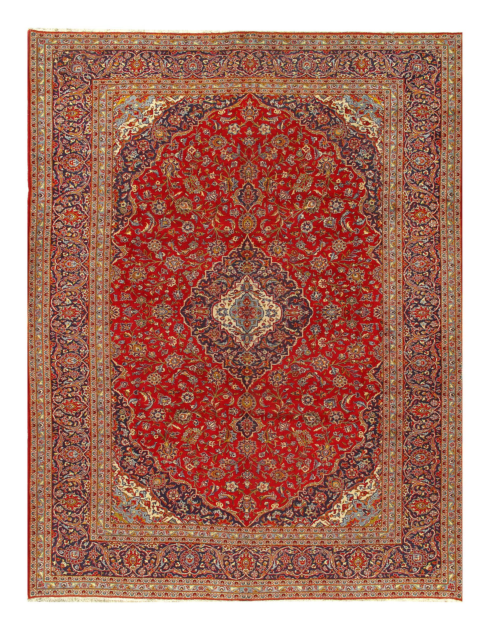 Red Semi Antique Persian Hand Knotted Fine Kashan 10' X 13'8'': Red Semi Antique Persian Hand Knotted Fine Kashan 10' X 13'8'' - Circa 1970, Kashan, Hand-Knotted, Lamb's Wool, 300 -D10589- 862.This item is part of our fine auction collection which includes many fi