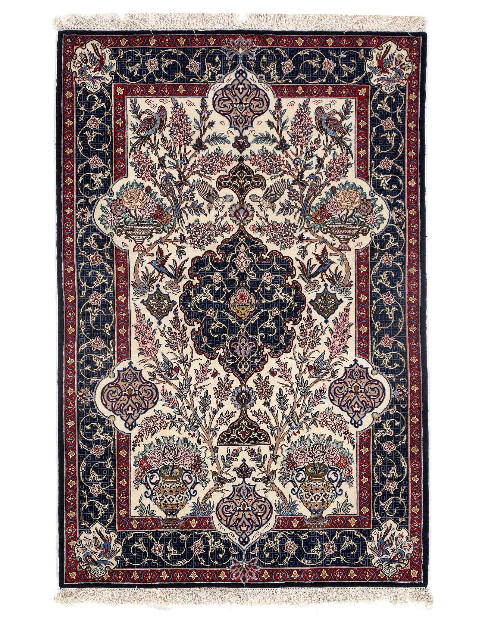 Ivory Persian Isfahan Korker Wool & Silk 3'7" X 5'7": Ivory Persian Isfahan Korker Wool & Silk 3'7" X 5'7" - New, Isfahan, Hand-Knotted, Wool & Silk, 300 -D09526- 862.This item is part of our fine auction collection which includes many fine home accessor