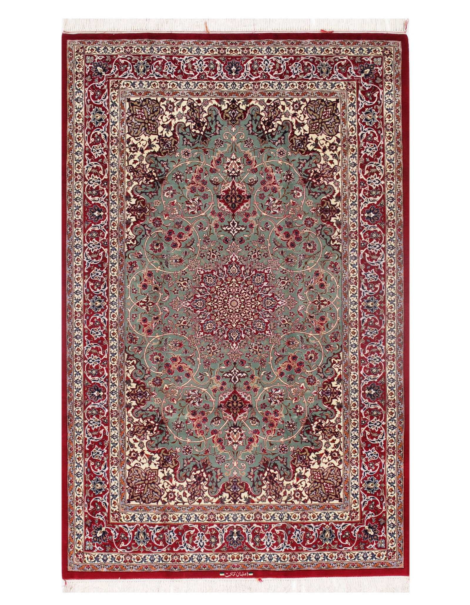 Light Green Persian Isfahan S/W 5' X 8': Light Green Persian Isfahan S/W 5' X 8' - New, Isfahan, Hand-Knotted, Wool & Silk, 300 -D09680- 862.This item is part of our fine auction collection which includes many fine home accessories including