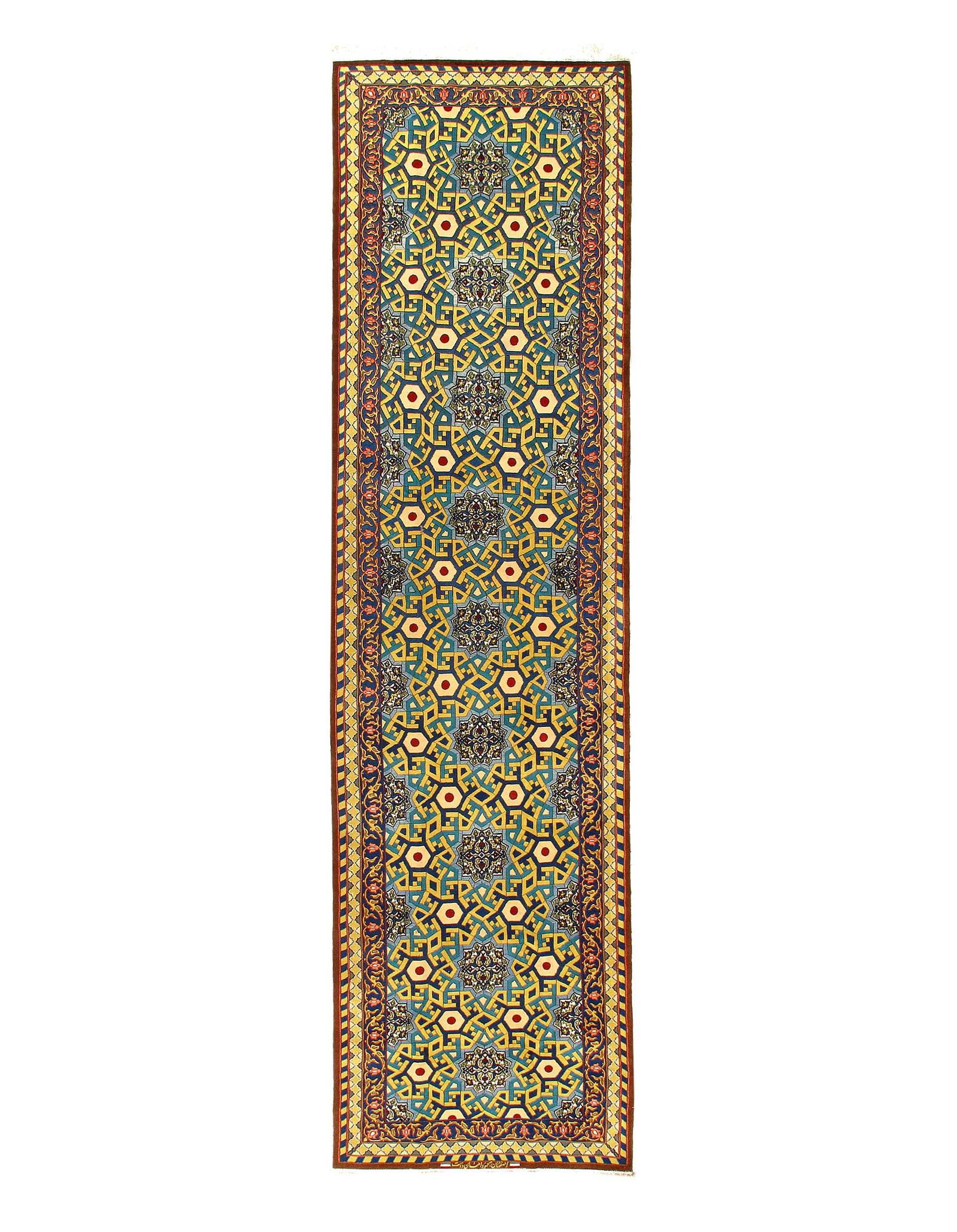 Multi Color fine Hand Knotted Persian Silk & wool Isfahan Runner 3'3'' X 12'9'': Multi Color fine Hand Knotted Persian Silk & wool Isfahan Runner 3'3'' X 12'9'' - New, Isfahan, Hand-Knotted, Wool & Silk, 300 -D11331- 862.This item is part of our fine auction collection which inclu