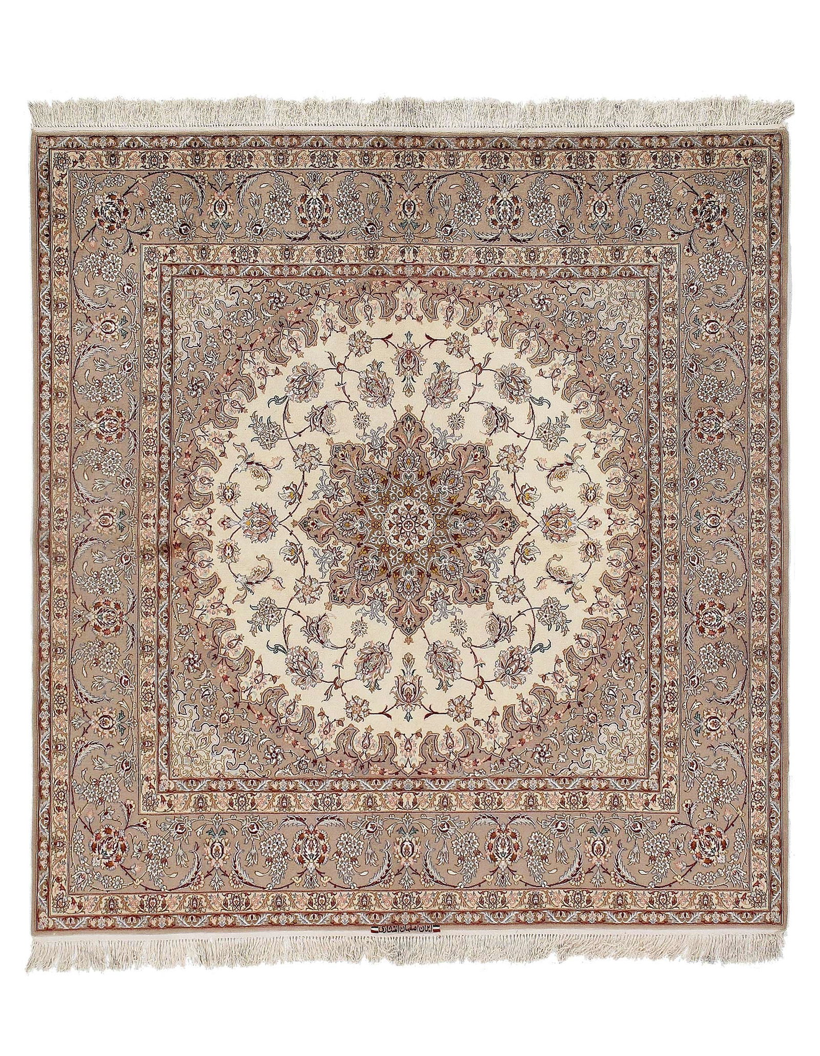 Ivory Fine Isfahan silk & wool 6'6" X 6'6": Ivory Fine Isfahan silk & wool 6'6" X 6'6" - New, Isfahan, Hand-Knotted, Wool & Silk, 300 -D09646- 862.This item is part of our fine auction collection which includes many fine home accessories includ
