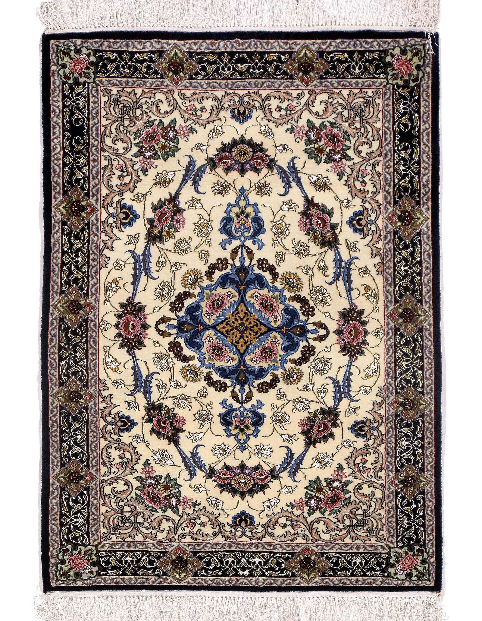 Ivory Persian silk & wool Isfahan 3'2" X 4'4": Ivory Persian silk & wool Isfahan 3'2" X 4'4" - New, Isfahan, Hand-Knotted, Wool & Silk, 300 -D09644- 862.This item is part of our fine auction collection which includes many fine home accessories inc