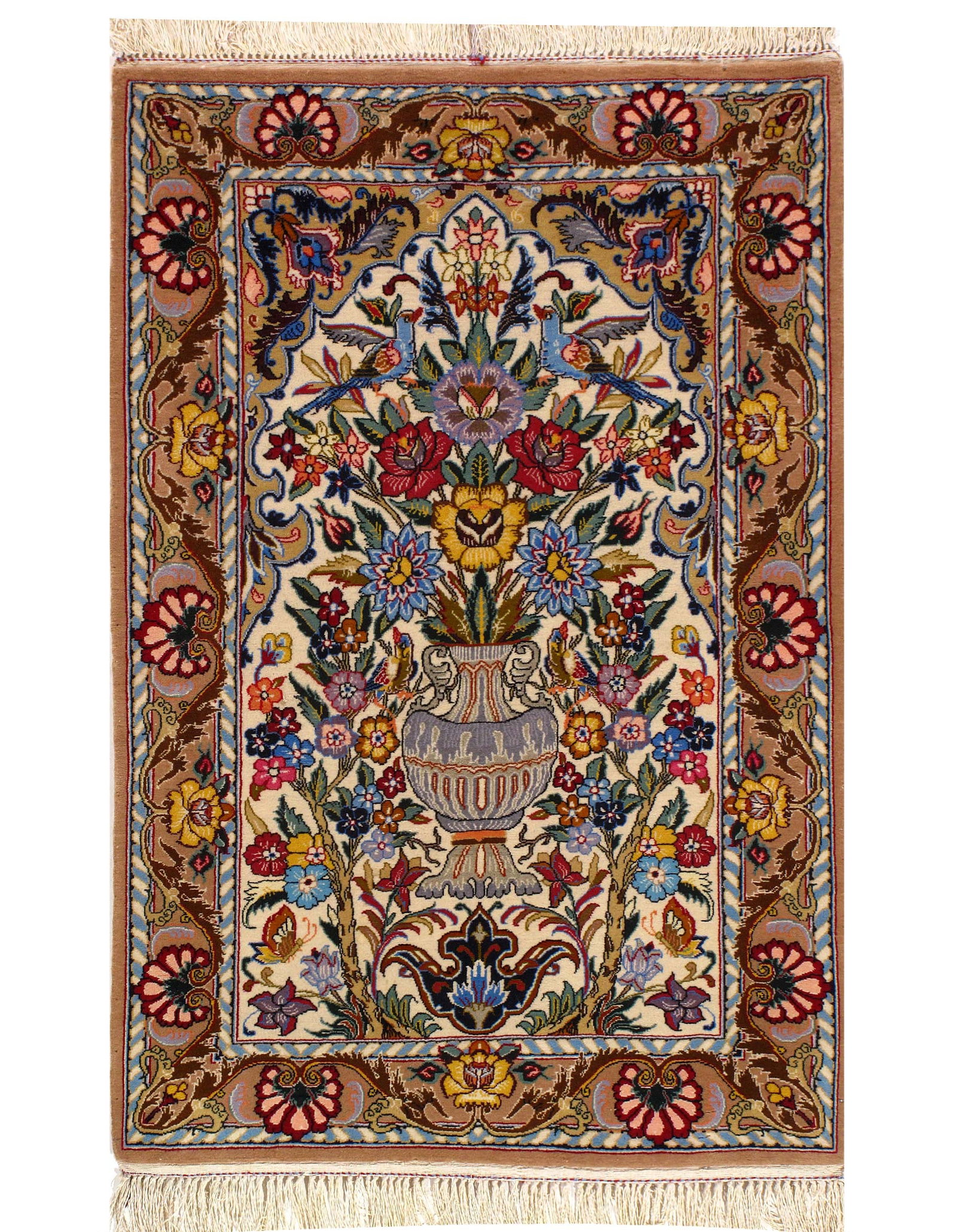 Beige Color Fine hand knotted Persian silk & wool Isfahan 2'4'' X 3'7'': Beige Color Fine hand knotted Persian silk & wool Isfahan 2'4'' X 3'7'' - New, Isfahan, Hand-Knotted, Wool & Silk, 300 -D03085- 862.This item is part of our fine auction collection which includes many