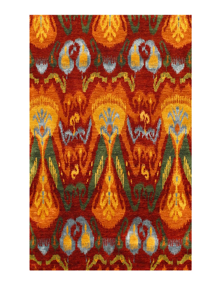 Multi color Ikat Design 4' X 6': Multi color Ikat Design 4' X 6' - New, Ikat, Hand-Knotted, Lamb's Wool, 300 -D04555- 862.This item is part of our fine auction collection which includes many fine home accessories including antique ru