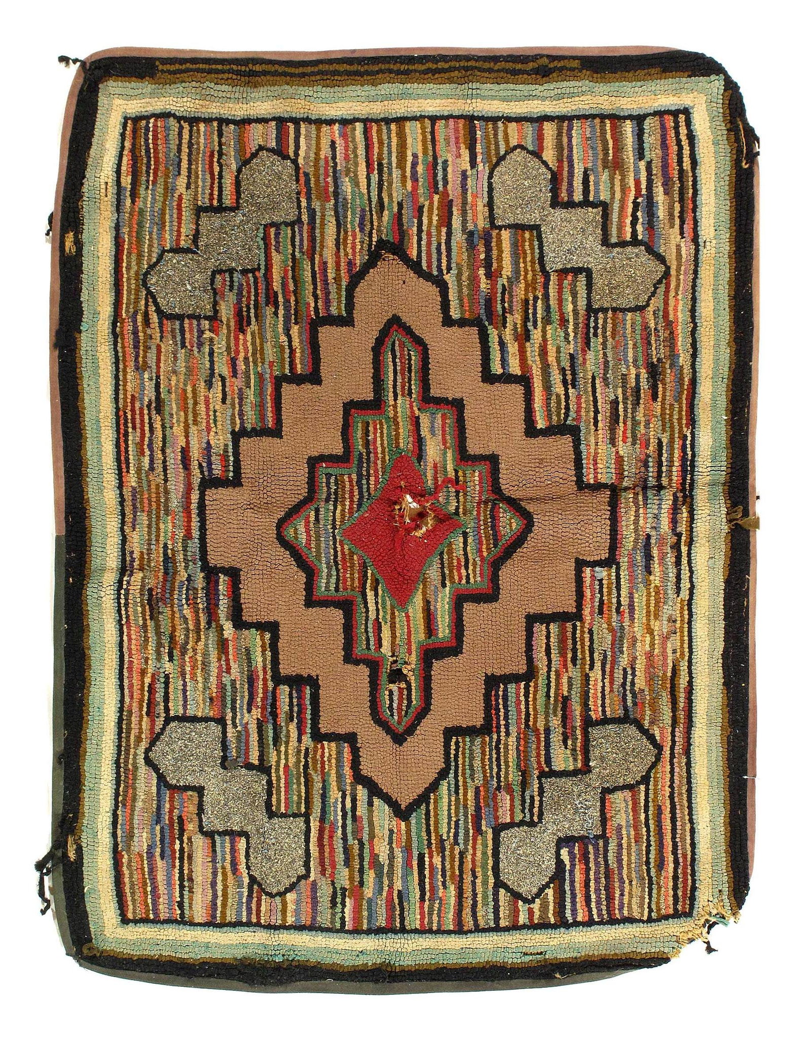 Antique American hooked rug 2'6"X 3'3" (1 of 4)