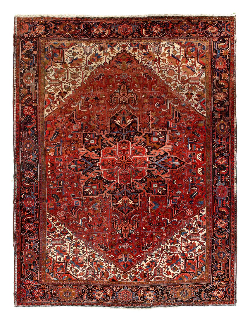 Rust Persian Hand Knotted fine Heriz 11'2"X 14'2": Rust Persian Hand Knotted fine Heriz 11'2"X 14'2" - CIRCA 1950, Heriz, Hand-Knotted, Lamb's Wool, 300 -D14914- 862.This item is part of our fine auction collection which includes many fine home access