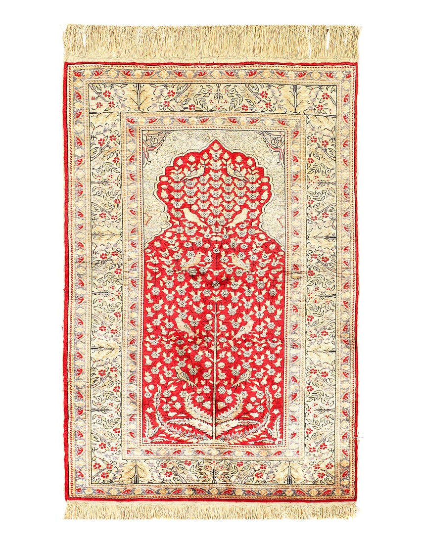 Fine Hand knotted Pure silk Hereake 2'4"X 3'6" (1 of 3)