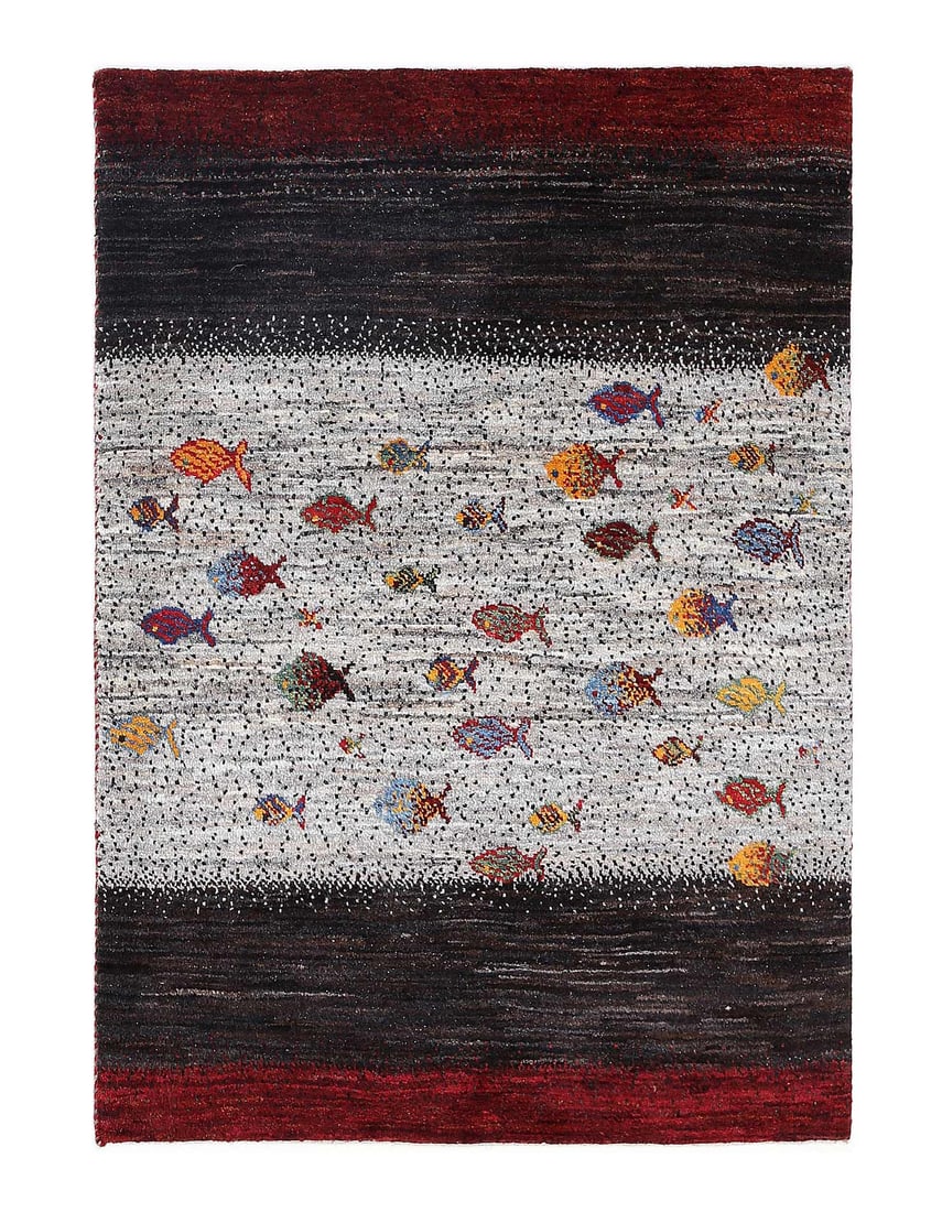 Fine Hand knotted Persian Fish Gabbeh 2'9"X 4': Fine Hand knotted Persian Fish Gabbeh 2'9"X 4' - NEW, Gabbeh, Hand-Knotted, Lamb's Wool, 300 -D13447- 862.This item is part of our fine auction collection which includes many fine home accessories inc