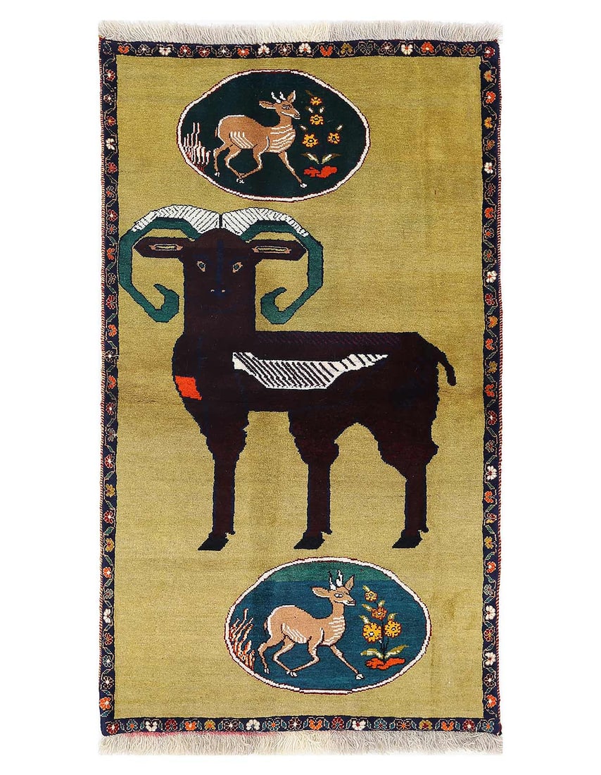 Olive color Hand knotted Shiraz rug 3'1'x 5'8": Olive color Hand knotted Shiraz rug 3'1'x 5'8" - CIRCA 2010, Gabbeh, Hand-Knotted, Lamb's Wool, 300 -D13632- 862.This item is part of our fine auction collection which includes many fine home accessor