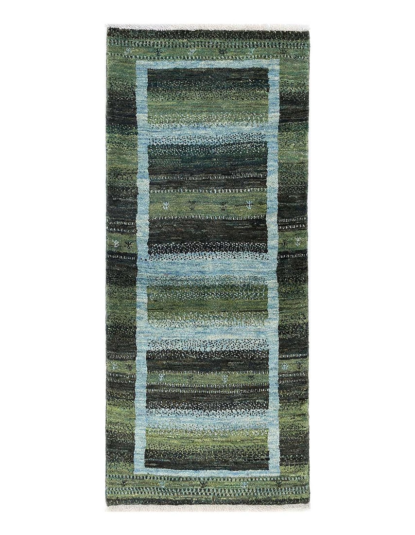 Green color Fine Hand knotted Persian Gabbeh Runner 1'11'' X 4'9'' (1 of 3)