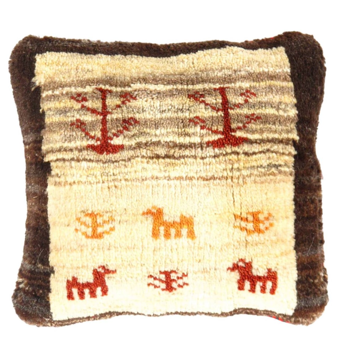 Fine Hand knotted Persian Gabbeh pillow 14'' X 14'': Fine Hand knotted Persian Gabbeh pillow 14'' X 14'' - New, Gabbeh, Handmade , Lamb's Wool, 300 -PG 171- 862.This item is part of our fine auction collection which includes many fine home accessories i