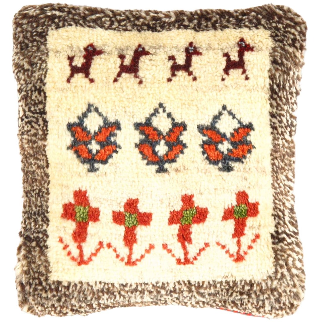 Fine Hand knotted Persian Gabbeh pillow 13'' X 15'': Fine Hand knotted Persian Gabbeh pillow 13'' X 15'' - New, Gabbeh, Handmade , Lamb's Wool, 300 -PG 192- 862.This item is part of our fine auction collection which includes many fine home accessories i