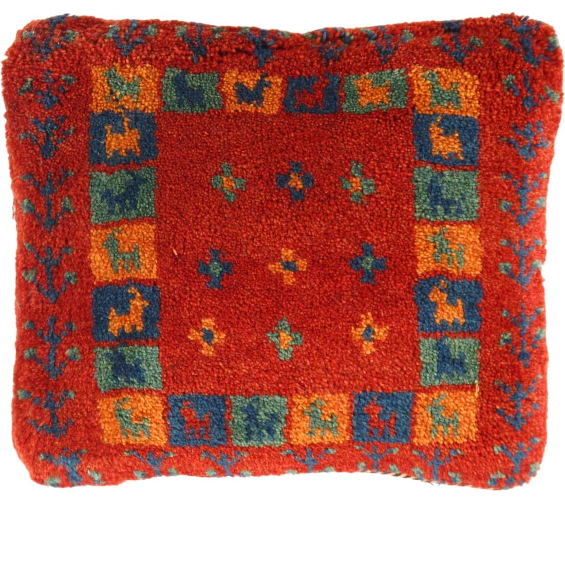 Multi color hand knotted Persian Gabbeh pillow 14"X 16": Multi color hand knotted Persian Gabbeh pillow 14"X 16" - NEW, Gabbeh, Hand-Woven, Lamb's Wool, 300 -PG 214- 862.This item is part of our fine auction collection which includes many fine home accessor