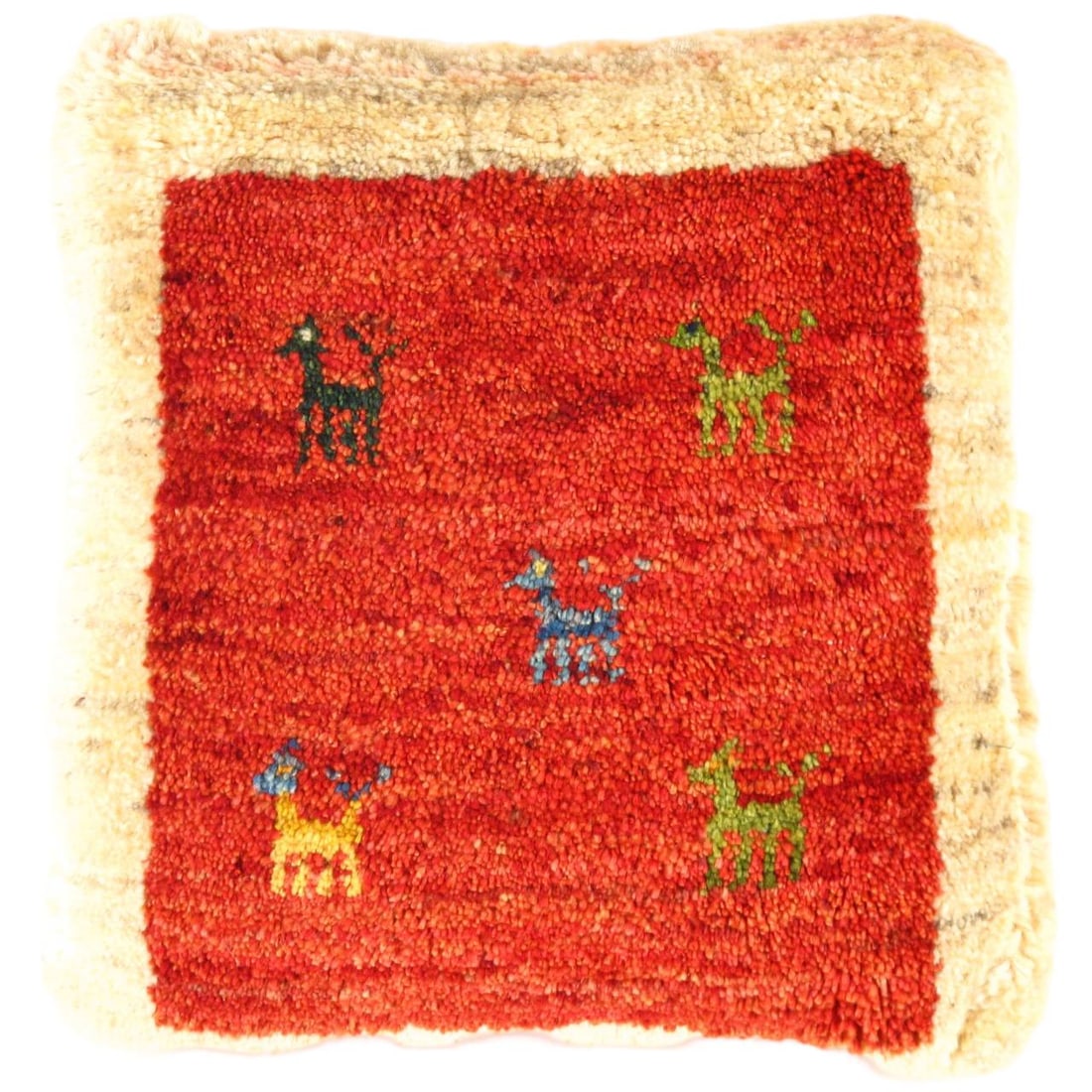 Fine Hand knotted Persian Gabbeh Pillow 15'' X 16'': Fine Hand knotted Persian Gabbeh Pillow 15'' X 16'' - New, Gabbeh, Hand-Woven, Lamb's Wool, 300 -PG 216- 862.This item is part of our fine auction collection which includes many fine home accessories 
