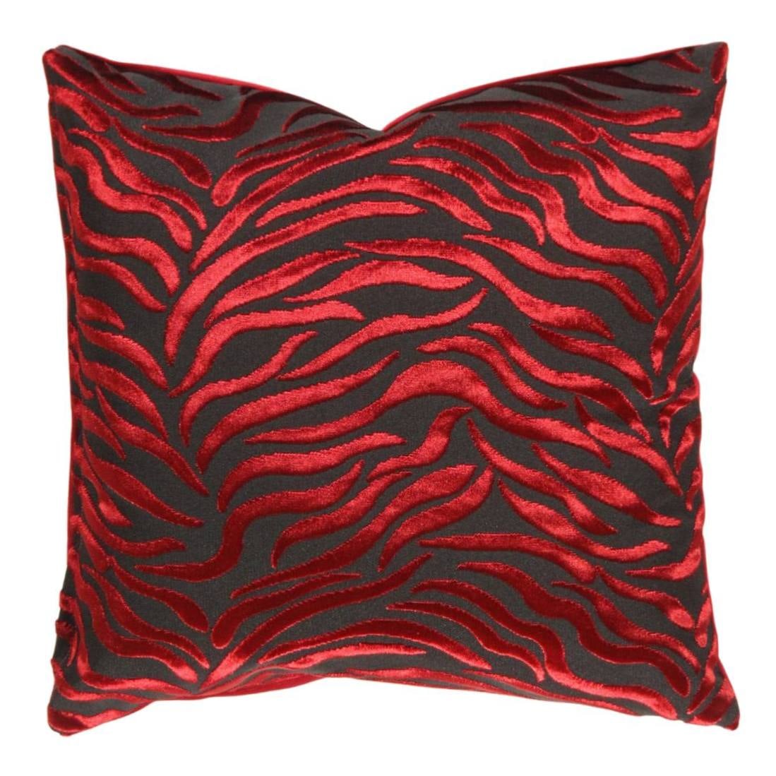 Tigre Pillow, Red & Black 20'' X 20'': Tigre Pillow, Red & Black 20'' X 20'' - New, Modern, N/A, Velvet Silk, 300 -TIF 02- 862.This item is part of our fine auction collection which includes many fine home accessories including antique rug